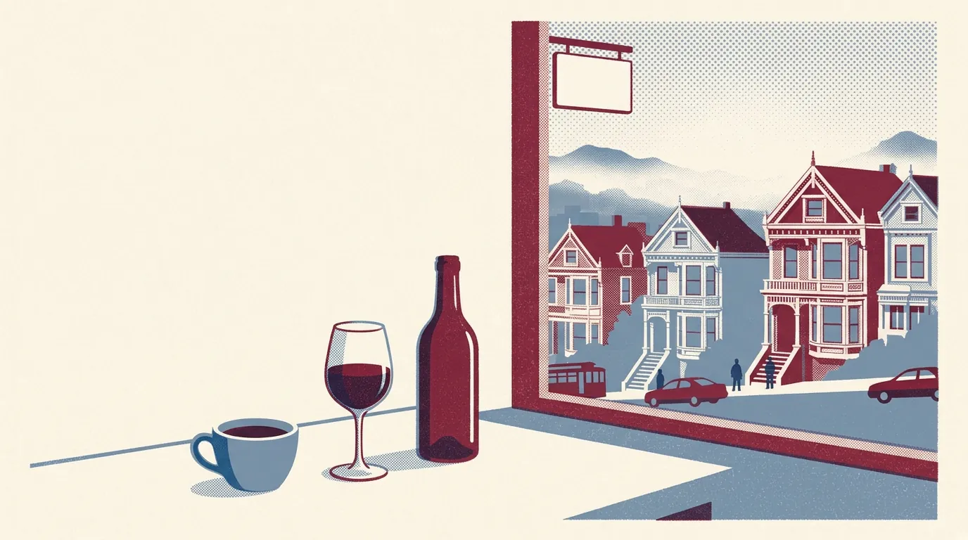 Illustration of coffee and wine in San Francisco