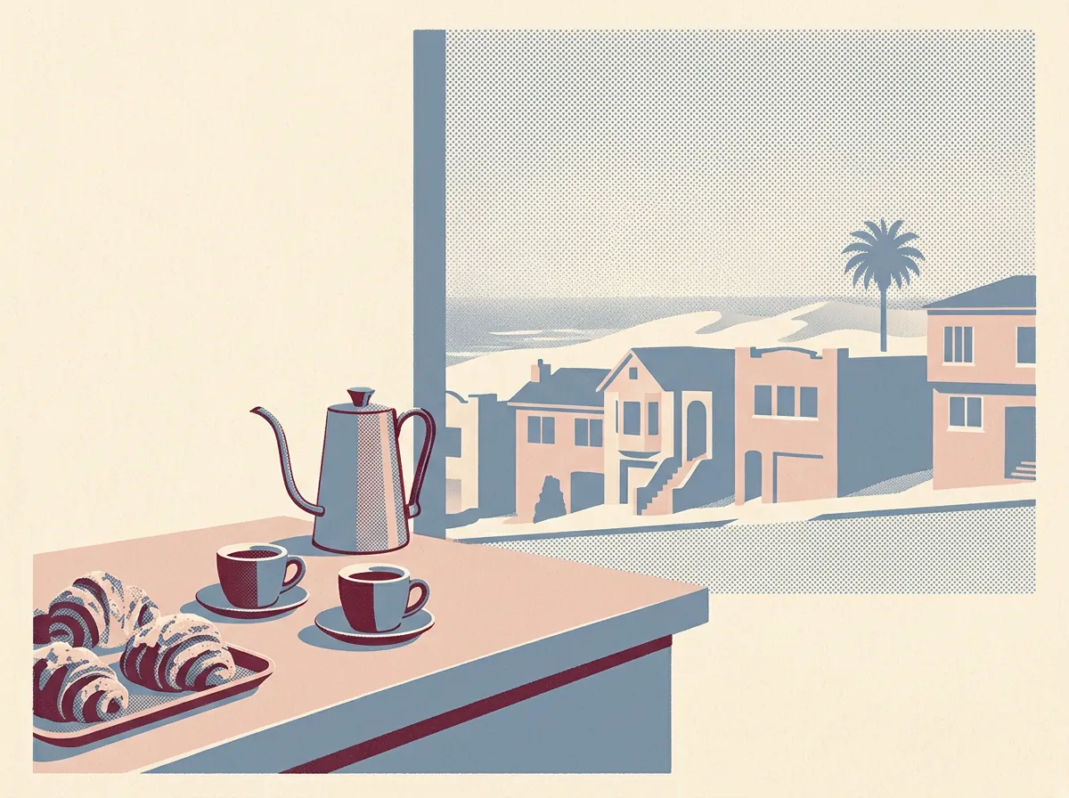 Illustration of coffee shops in Outer Sunset