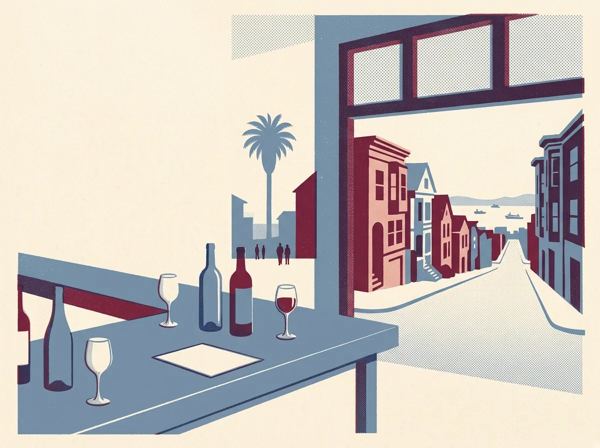 Illustration of wine bars in Russian Hill