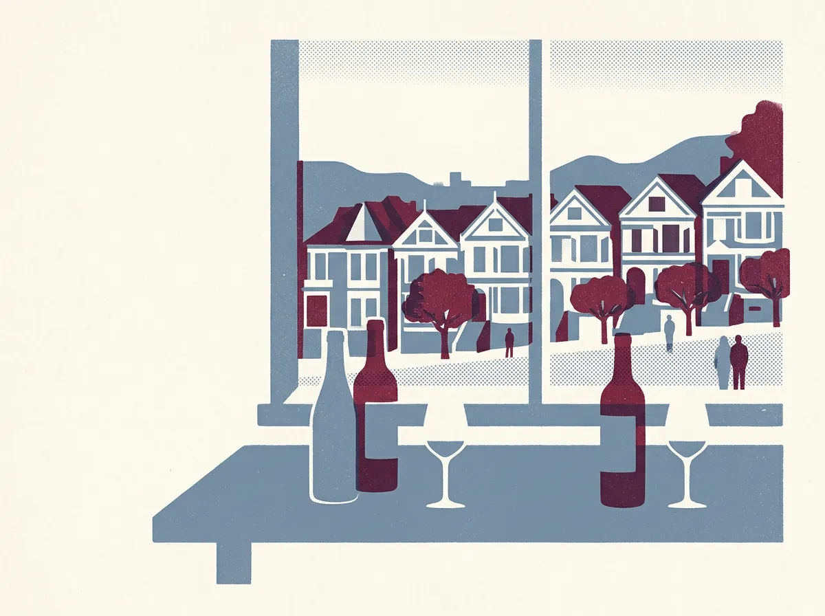 Illustration of wine bars in Hayes Valley