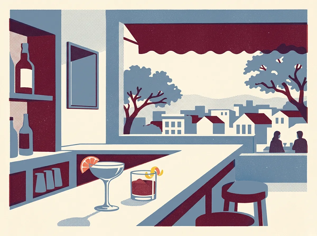 Illustration of cocktail bars in Oakland