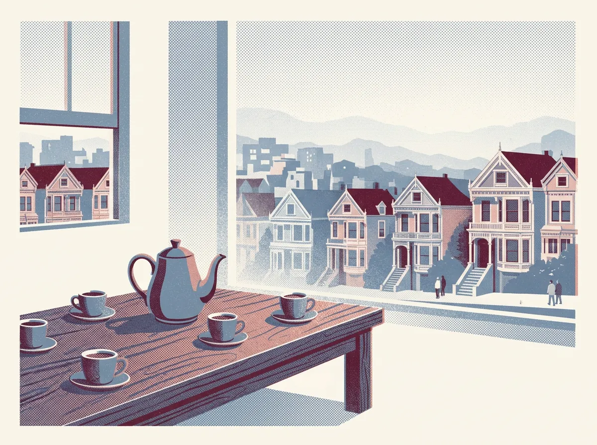 Illustration of tea houses in Inner Richmond