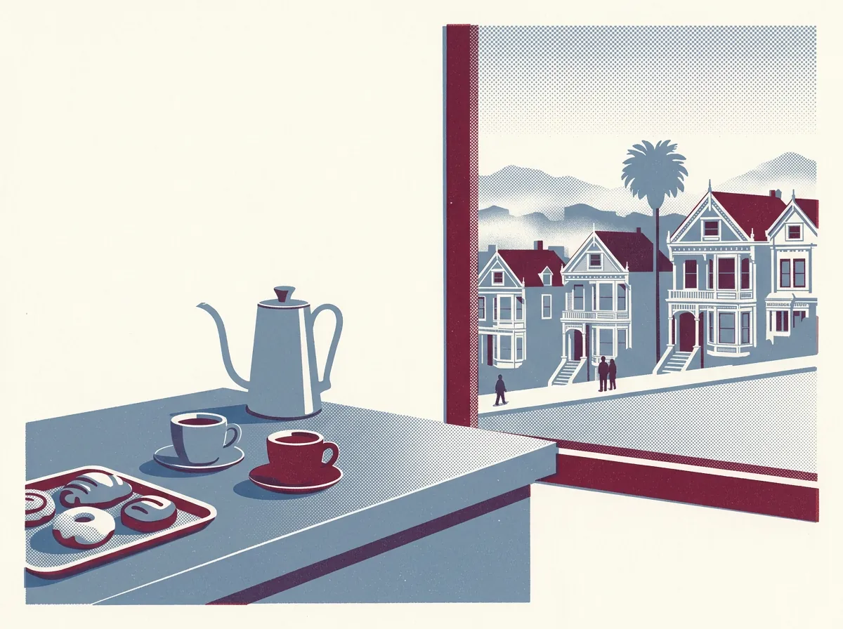 Illustration of coffee shops in San Francisco