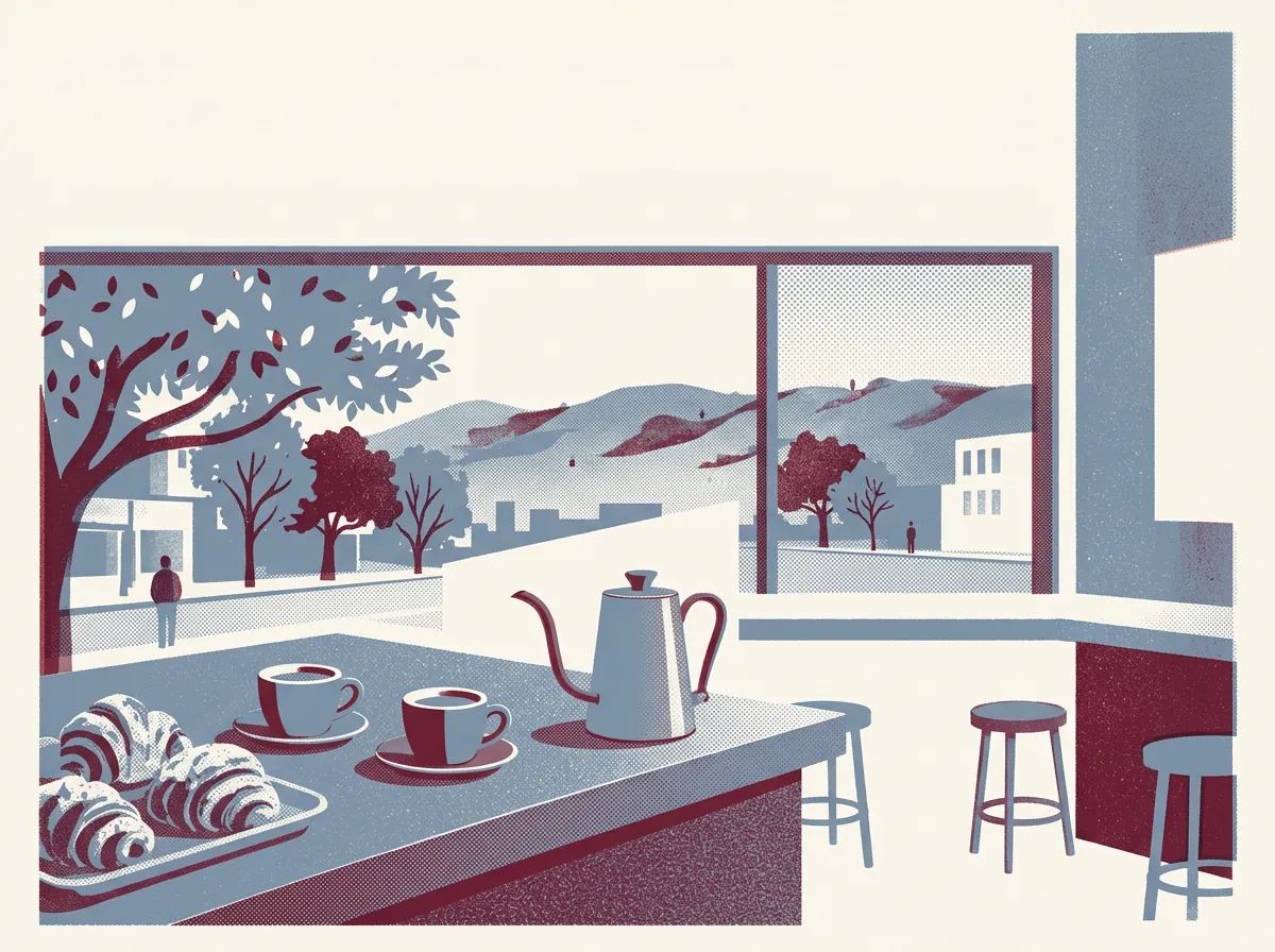 Illustration of coffee shops in Berkeley