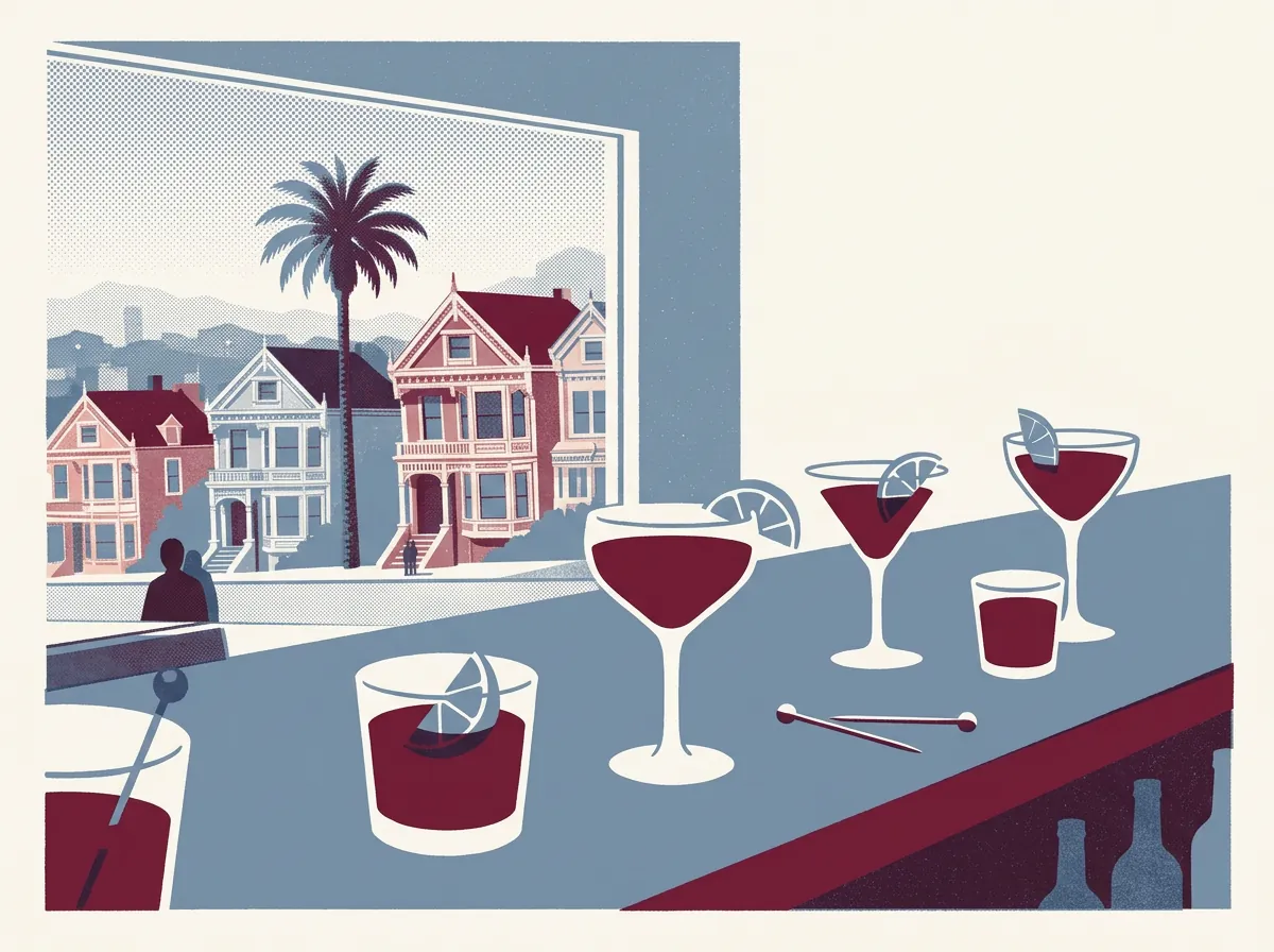 Illustration of cocktail bars in the Mission