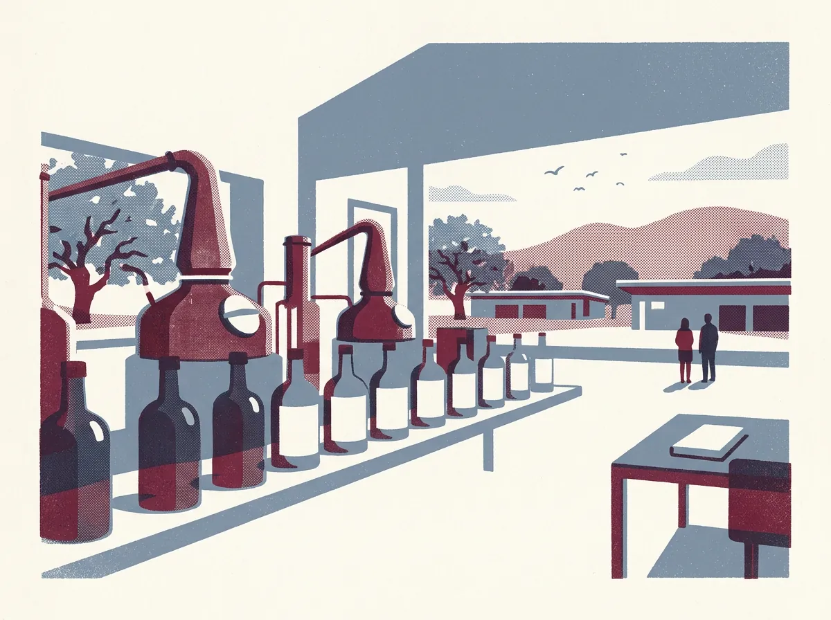 Illustration of distilleries in Oakland
